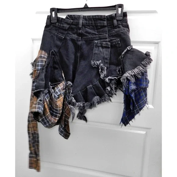 Natasha Zinko Deconstructed Denim‎ Layered Patchwork Shorts Women Black Size 0 - Picture 3 of 6